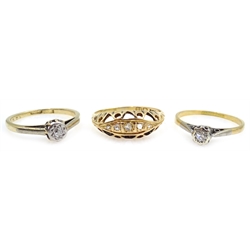 Two 18ct gold diamond set rings and a 9ct gold diamond ring