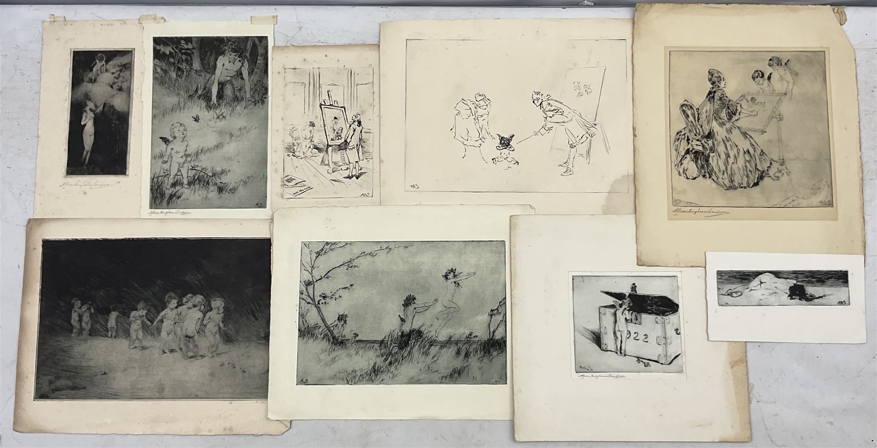 Alexander Brantingham Simpson (British fl.1904-1931): Collection of nine drypoint etchings, variously signed in pencil and in the plates, max 17cm x 28cm (9) (unframed)