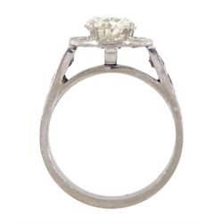 18ct white gold oval diamond and round brilliant cut diamond cluster ring, with diamond set shoulders, stamped 750, principle diamond approx 2.25 carat, total diamond weight approx 3.35 carat, with Gem Studies Laboratory report