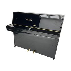 Steinmayer - contemporary upright piano in a black lacquered case, iron over strung frame with an underdamper action, internally operated hammer mute, sustain and Una-corda pedals, with a  6 octave 73 key compass, serial number '551051128'. L122cm