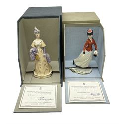 Two Royal Worcester limited edition figures, from the Victorian figures series, comprising Emily edition 70 of 500 and Madelaine edition 360 of 500, both with original box and certificate 