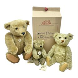 Three modern Steiff teddy bears - limited edition 'Teddy Bear 2003' No.3016/4000 H36cm; in original box with paperwork; 'Classic 1906 Teddy Bear' H51cm; and 'Classic 1920 Teddy Bear' H25cm; both with labels but unboxed (3)