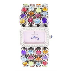 Corum Potpourri ladies stainless steel multi gemstone set quartz wristwatch, Ref. 137.520....
