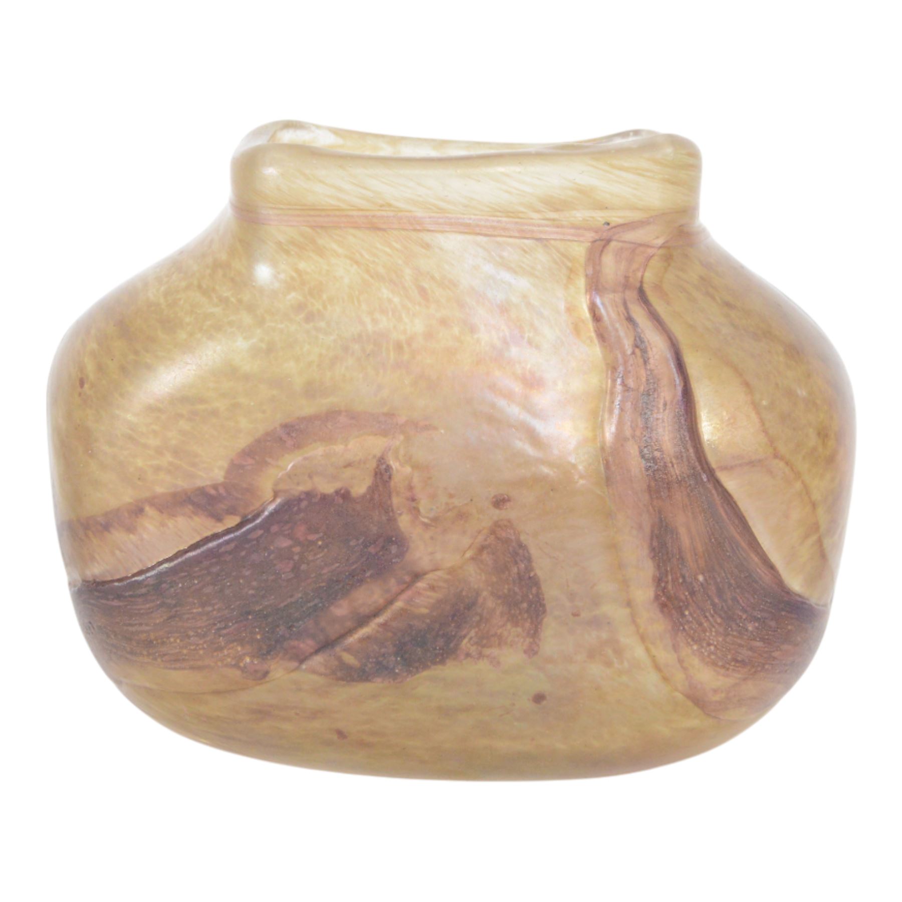 20th century, Studio glass vase, of rectangular form, with swirls on a mottled ground, etched signature Jambier 88 Eze Village beneath, W22cm H16cm