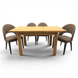Modern oak extendable table and four chairs, extending top with stowable leaf (Extends to ...