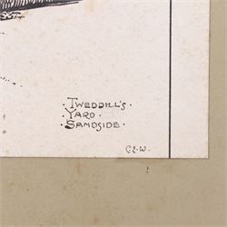 Harry Wanless (British c1872-1934): 'Scarborough' Harbour by Moonlight, watercolour signed with ESK (Kensington School) blind stamp, titled and dated 1895 verso 16cm x 21cm; Charles Edward Wanless (circa 1875-1938), 'Tweddill's Yard Sandside' Scarborough, pen and ink signed with initials and titled 27cm x 21cm and two original photographs by the artist (unframed) (4)
Provenance: private collection purchased 'Wanless Family Studio Sale' David Duggleby 15th June 2009 Lots 16 & 29