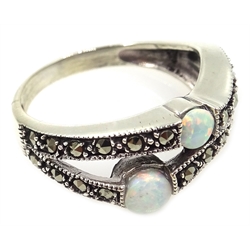  Silver opal and marcasite ring, stamped 925  