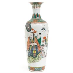 Chinese Kangxi famille verte vase of baluster form with fluted rim, decorated with sage an...