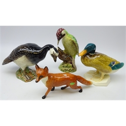  Four Beswick figures Barnacle Goose 1052, Woodpecker 1218, Mallard 817 and Fox (4)   