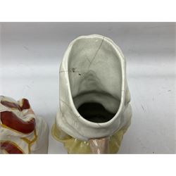 19th century and later Toby jugs comprising Staffordshire Punch and Judy jugs, Victorian 'I am on the black list' jug, two jugs in the form of Toby with a jug of beer (5)