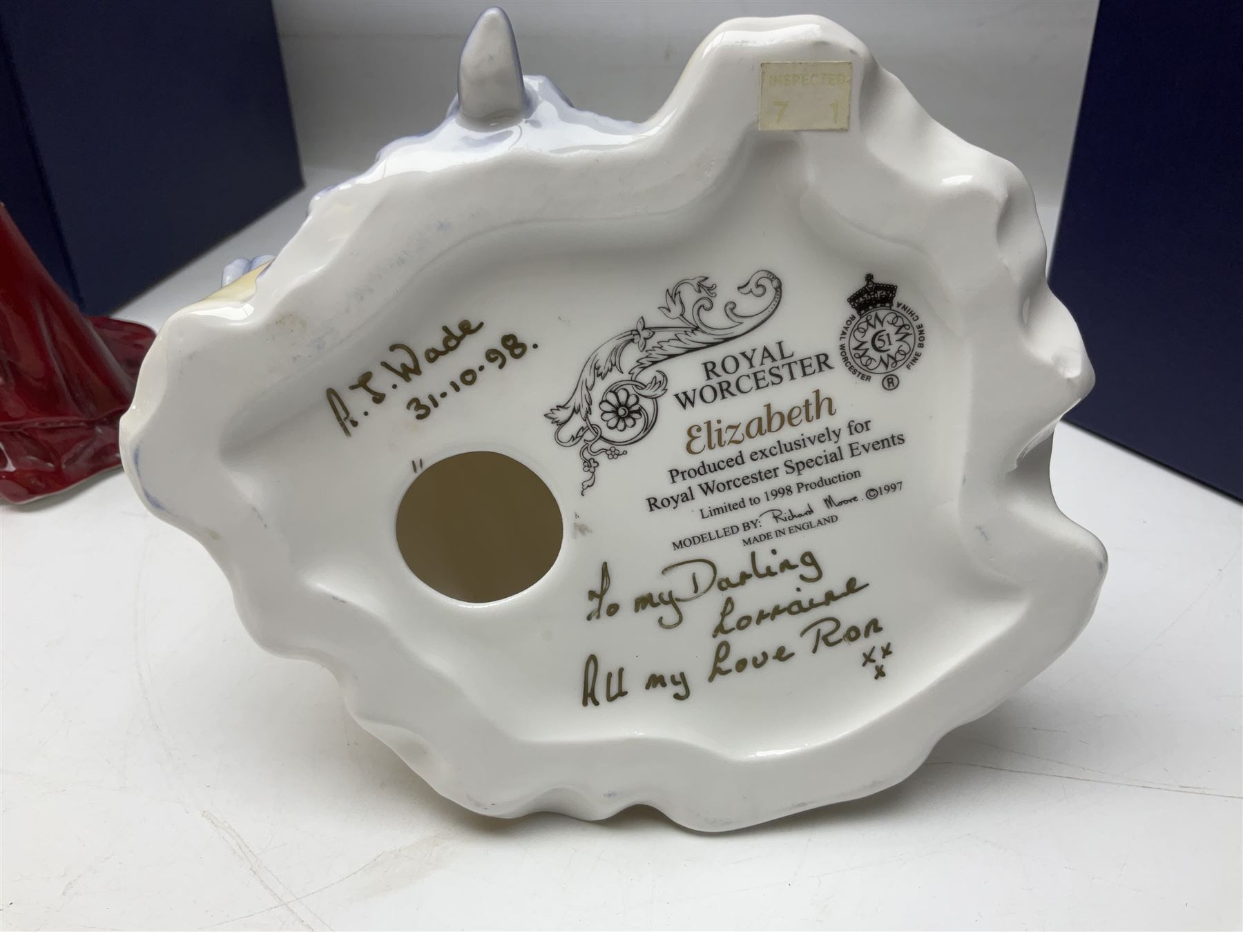 Three Royal Worcester figures, comprising Glyndebourne, with original box, Royal Worcester Special Even 1998 Elizabeth, with certificate and original box, and In Celebration of the Queens 80th Birthday 2006 