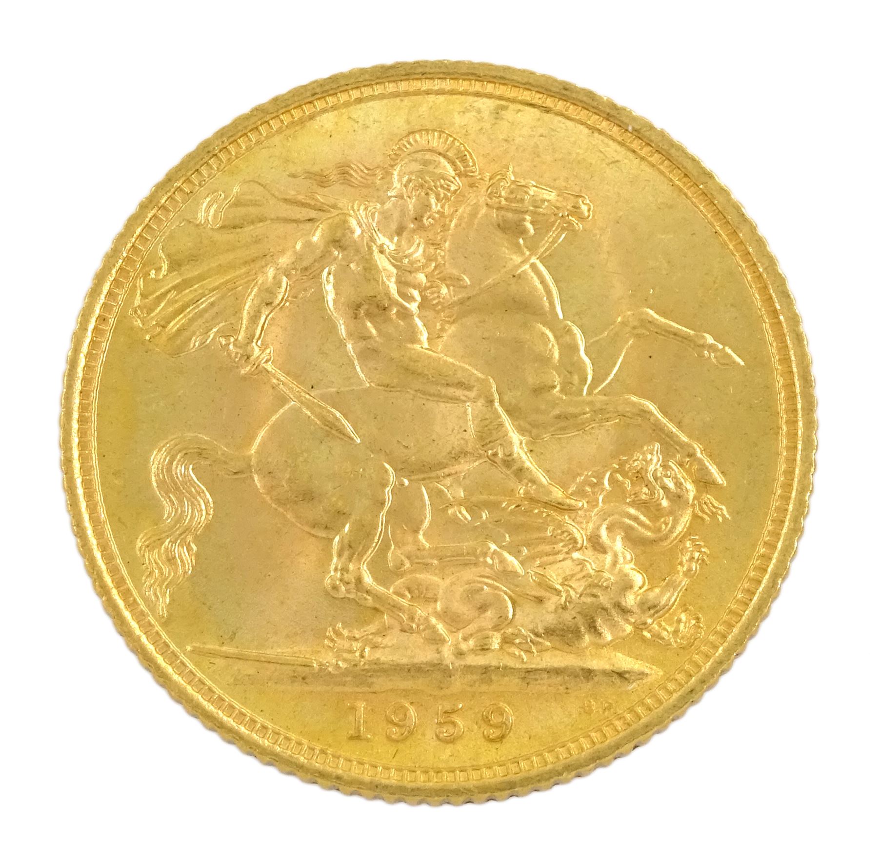 Queen Elizabeth II 1959 gold full sovereign coin