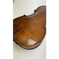 18th century Violin with bow, scroll with ebony pegs, fingerboard and tail piece, body length 60cm in  a fitted hard case. Internal label reads Joannes Georgius Thir, Vienna 1776.