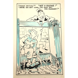  WW2 original cartoon artwork depicting American servicemen in England, circa 1944, signed 