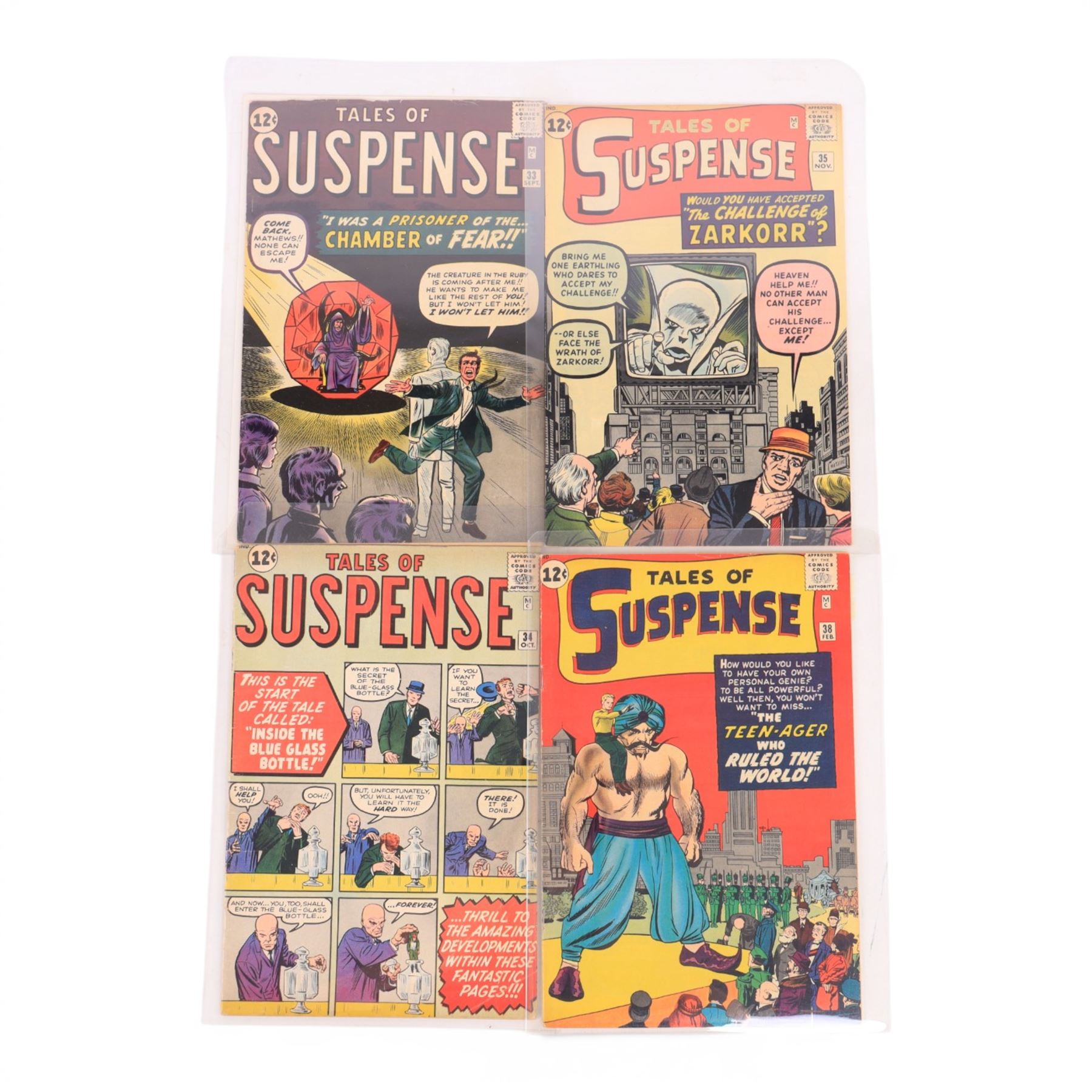 Eight Marvel Silver Age 'Tales of Suspense' comic books, spanning years 1961-1963, comprising issues #21, #26, #29, #30, #33, #34, #35 and #38