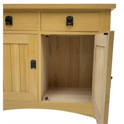 Solid beech sideboard, fitted with two drawers and two cupboards