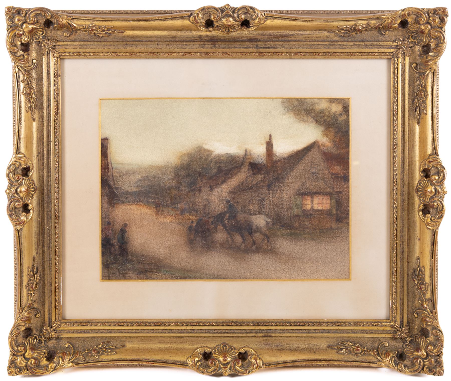 John Terris RSW  (Scottish 1865-1914): Horses Led at Twilight, watercolour signed 27cm x 37cm 