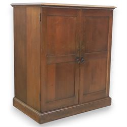 20th century oak Arts & Crafts fitted collector's cabinet, twin panelled doors with metal ...