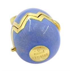 Victor Mayer for Faberge 18ct gold and blue guilloche enamel pendant, hinged lid revealing chick within, limited edition No.617/1000 reference No. F-1817 OB, stamped 750, boxed with certificate of authenticity 

[image code: 6mc]