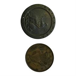 George III 1797 cartwheel twopence and George IV Irish 1822 penny coins