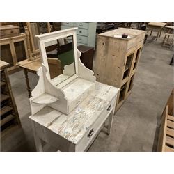 19th century rustic painted pine dressing table, raised swing mirror back over trinket drawer, base with single drawer over undertier, in white finish - THIS LOT IS TO BE COLLECTED BY APPOINTMENT FROM THE OLD BUFFER DEPOT, MELBOURNE PLACE, SOWERBY, THIRSK, YO7 1QY