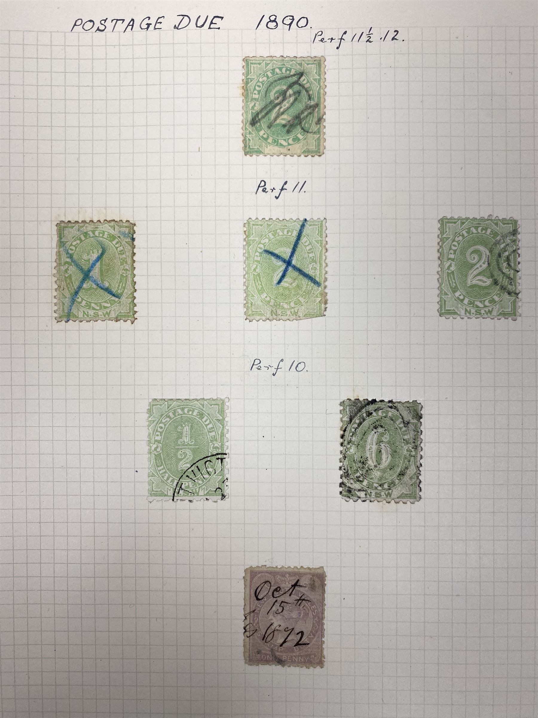 Australia New South Wales stamps, including 1850-4 various imperf issues, 1854-6 including five pence, six pence, one shilling etc, 1856-60 registered letter stamps, 1861-88 five shillings etc, housed on pages