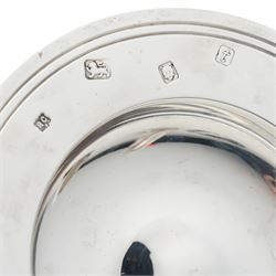 Silver Armada style dish D12cm in Barbara Cattle box London 1974, small silver circular photograph frame London 1914 Maker William Comyns, another small frame and a silver and tortoiseshell pin dish (4)