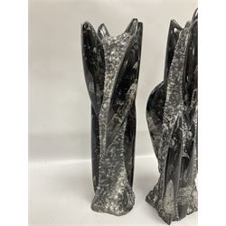 Pair of Orthoceras fossil towers, age: Devonian period, location: Morocco, larger tower, H32cm