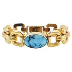 18ct gold gold link bracelet set with a single stone oval turquoise