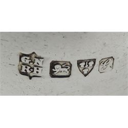 Edwardian silver christening mug by George Nathan & Ridley Hayes, Chester 1909, two silver mustard spoons markers mark P.W, Dublin 1846, six silver napkin rings, silver pierced and engraved picking fork and other flatware, all hallmarked, approx 13.8oz