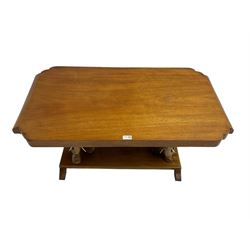Hardwood coffee table on carved elephant figure supports, platform base on sledge feet