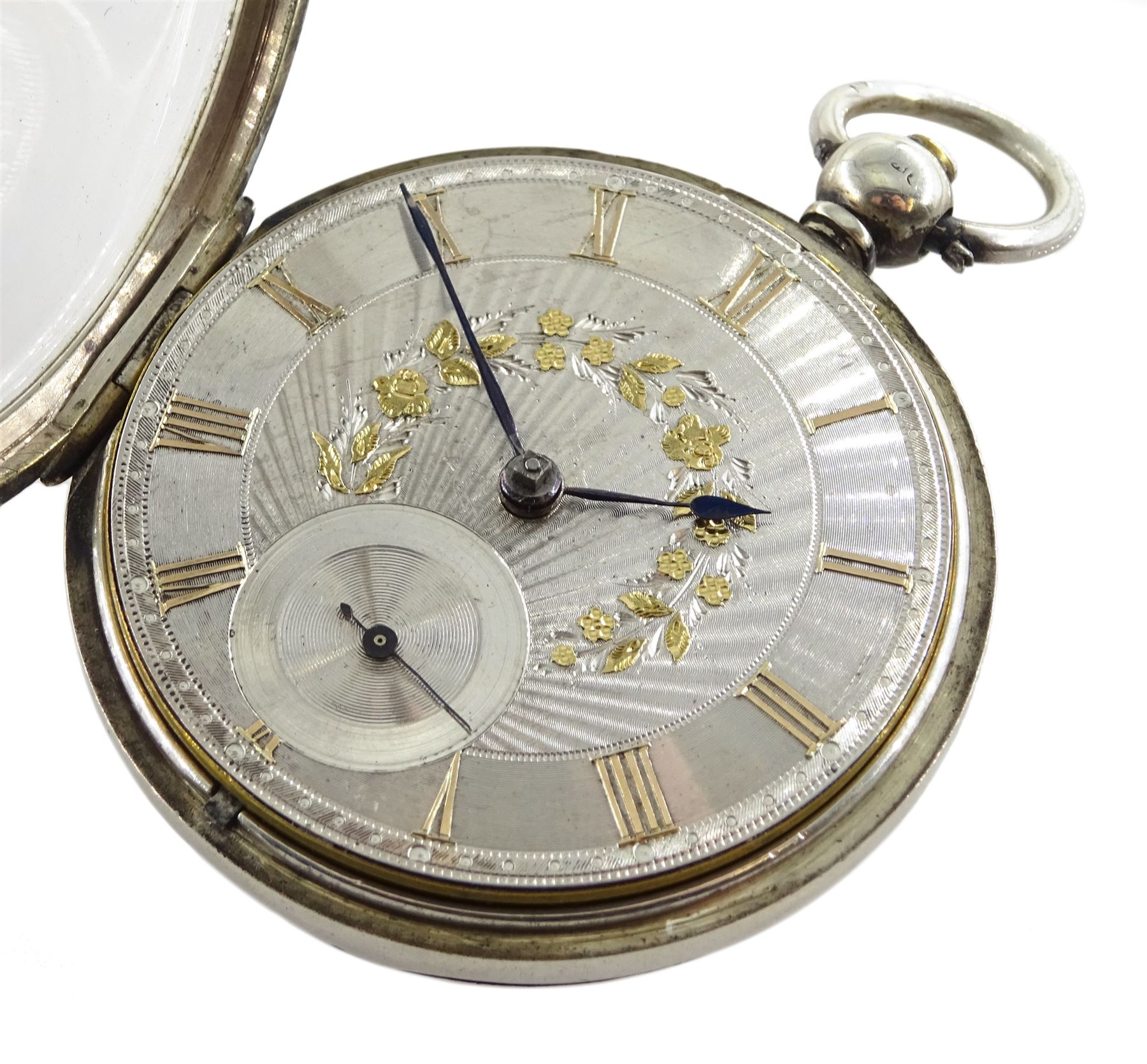 Victorian silver open face fusee pocket watch by William Harrison, Hexham, No. 19714, silver dial with Roman numerals and subsidiary seconds dial, case makers mark C W (possibly Charles Woods), London 1860