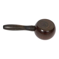 Rare 19th century lignum vitae and ash saddler's maul, of turned circular form with plain turned handle, L30cm