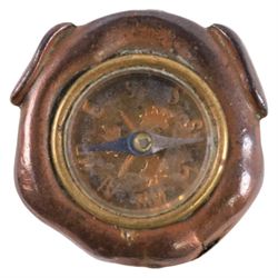 Small Japanese copper compass, modelled as the mask of a dog, H2cm