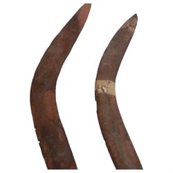 Two wooden aboriginal boomerangs, largest L60cm