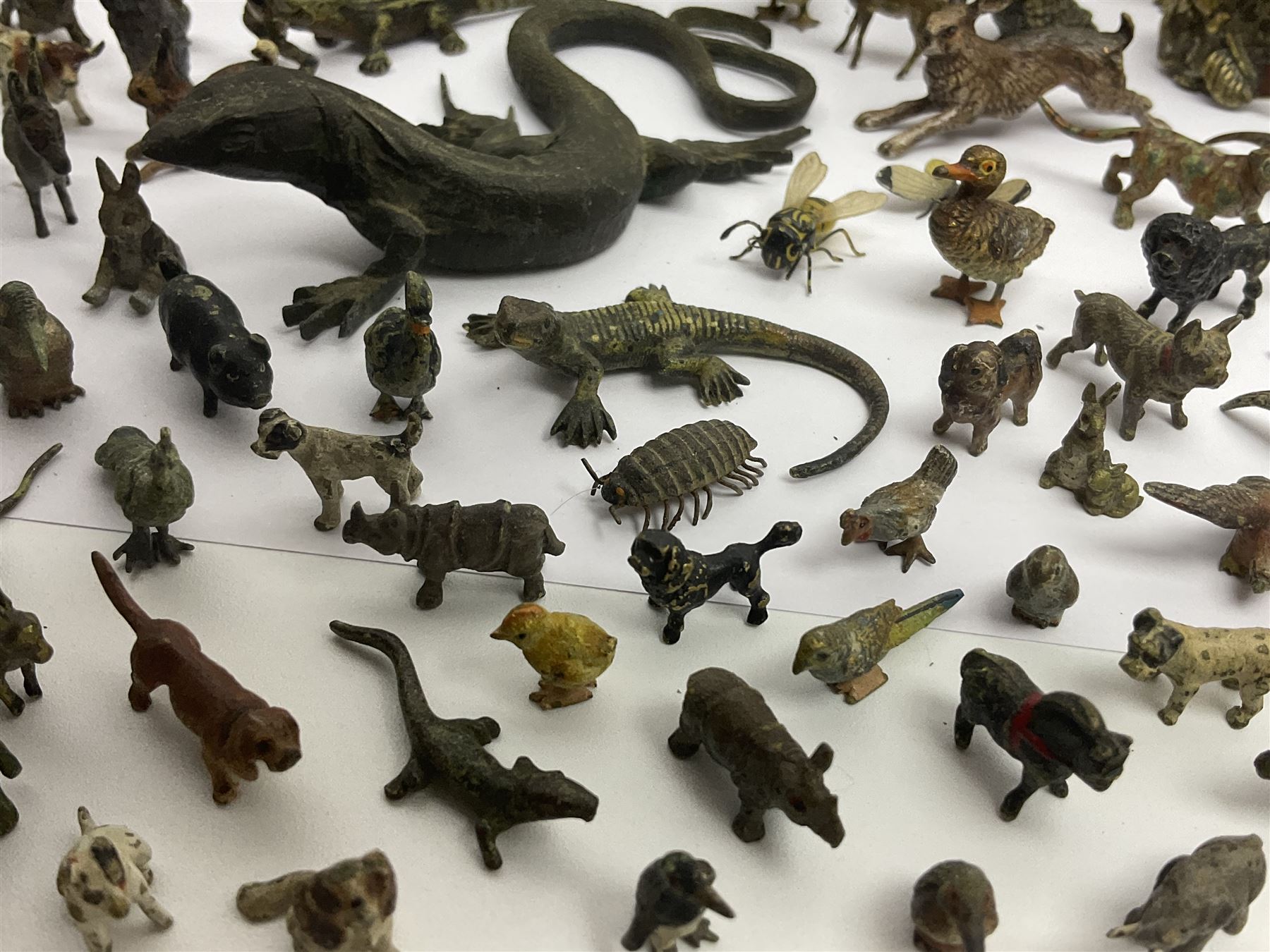 Collection of miniature cold painted bronze and similar animals, to include birds, sheep, horses etc 