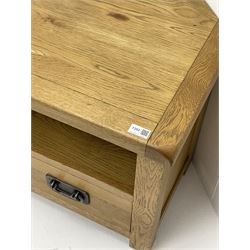 Light oak corner television stand fitted with single drawer