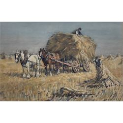 James William Booth (Staithes Group 1867-1953): Haymaking, watercolour signed 29cm x 45cm