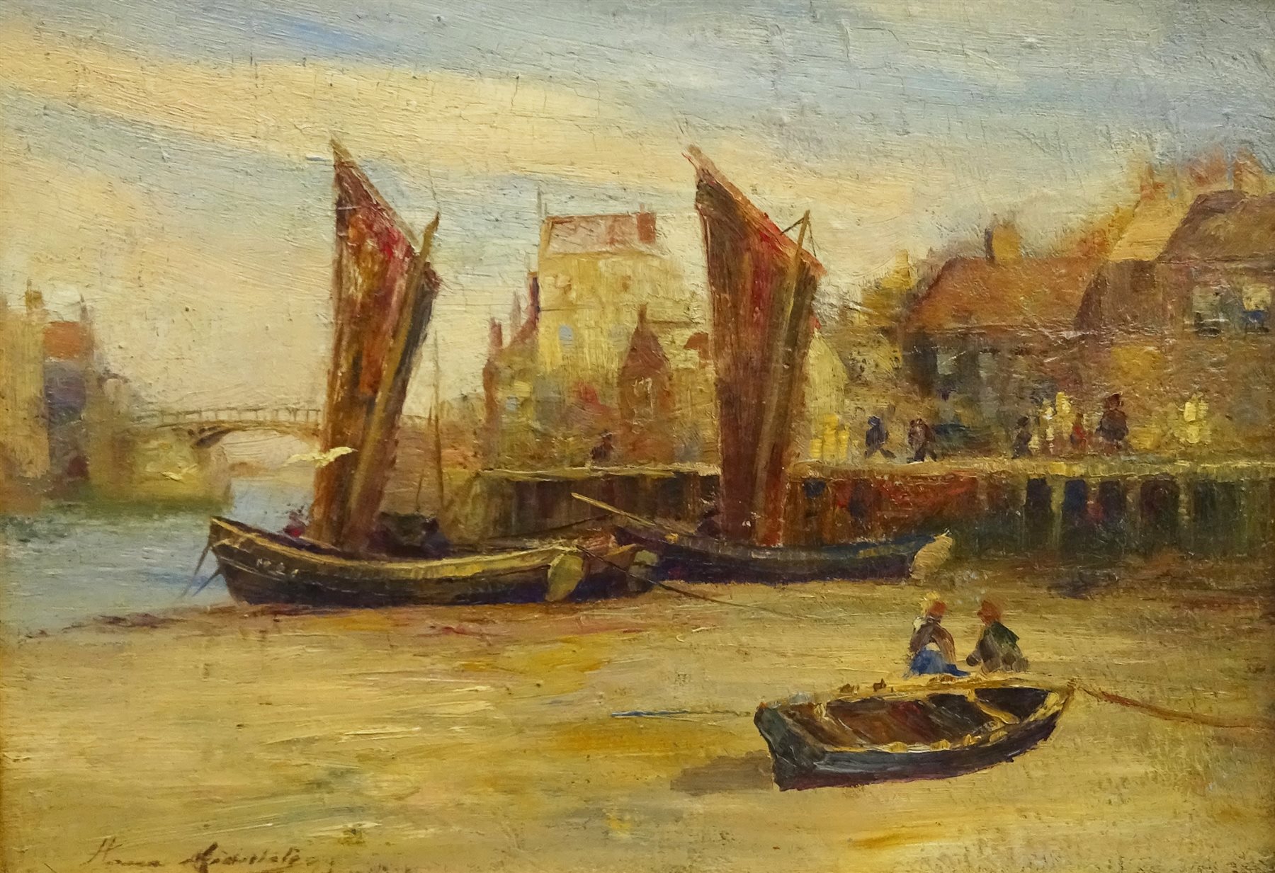 Horace Middleton (British exh.1902-1919): 'Whitby Harbour at Low Tide', oil on board signed, titled verso 24cm x 34cm