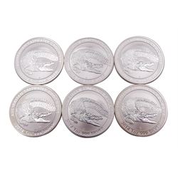 Six 1oz fine silver Australian 2014 one dollar coins