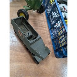 Diecast vehicles, including Britains John Deere tractor, two Corgi 007 Lotus Espirit, four Dinky tanks, etc