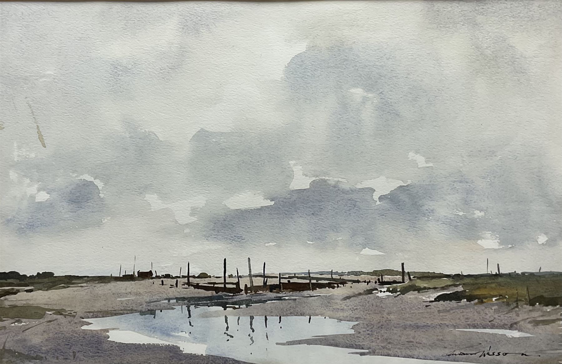 Edward Wesson (British 1910-1983): 'Morston Quay Norfolk', watercolour signed 32cm x 49cm 
Provenance: with the Alexander Gallery, Bristol, label verso dated 13/5/1982