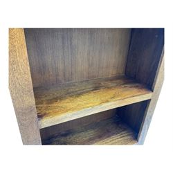 Contemporary Dakota mango wood open bookcase, rectangular form with four fixed open shelves, raised on stile supports