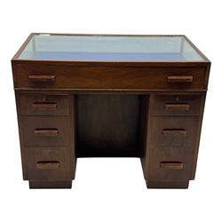 Edwardian inlaid mahogany display cabinet fitted with two glazed cupboards, fitted with rectangular glazed top and sides over a blue velvet interior, twin glazed doors below enclosing a shelved interior on a curved plinth
