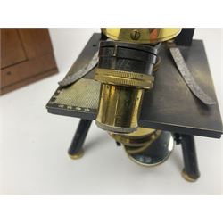 Brass lacquered microscope, by J. Swift & Son, London, in wooden carry cas no 13749, 