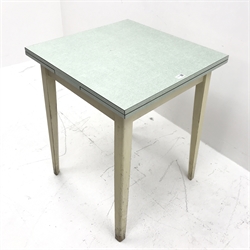 Vintage Formica drawer leaf extending kitchen table, square tapering supports, W107cm, H77cm, D61cm