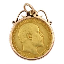 King Edward VII 1906 gold half sovereign coin, loose mounted in 9ct gold pendant
