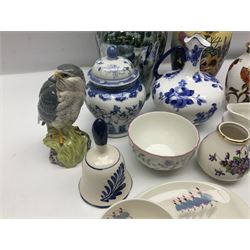 Royal Crown Derby ewer, decorated with blue roses on a white ground, together with Old Tupton vase, Beswick cup and saucer etc  