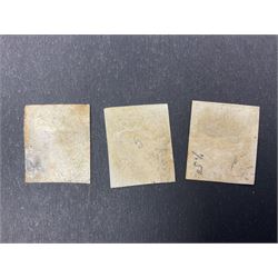 Three Great Britain Queen Victoria penny black stamps, all with red MX cancels