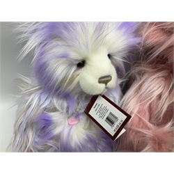 Three Charlie Bears, comprising limited edition Aunt Bibi CB205241O, 157/3000, Teresa CB212129C, and Soda Pop CB202040B, both designed by Isabelle Lee, all with tags 